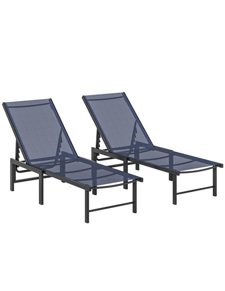 Outsunny Set of Two Reclining Sun Loungers - Dark Blue - pic 189634 | FastDaddyshop