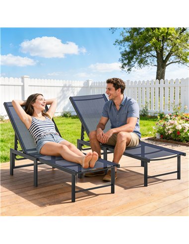 Outsunny Set of Two Reclining Sun Loungers - Dark Blue