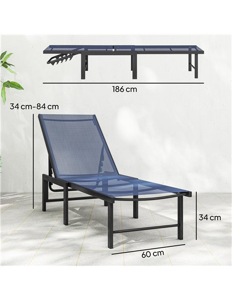 Outsunny Set of Two Reclining Sun Loungers - Dark Blue - pic 189636 | FastDaddyshop