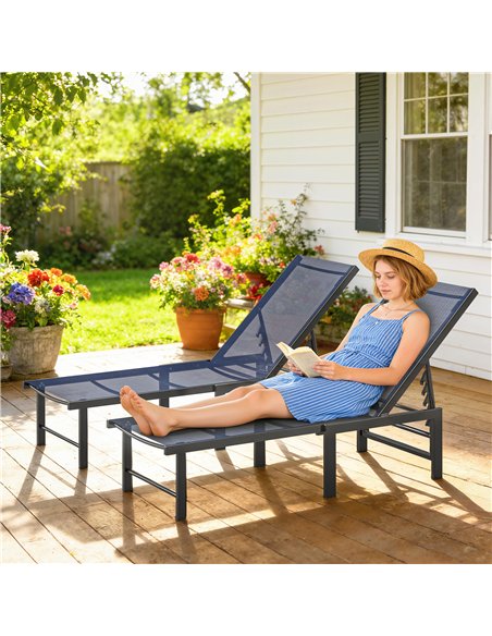 Outsunny Set of Two Reclining Sun Loungers - Dark Blue - pic 189640 | FastDaddyshop