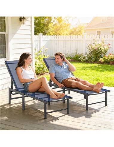 Outsunny Set of Two Reclining Sun Loungers - Dark Blue
