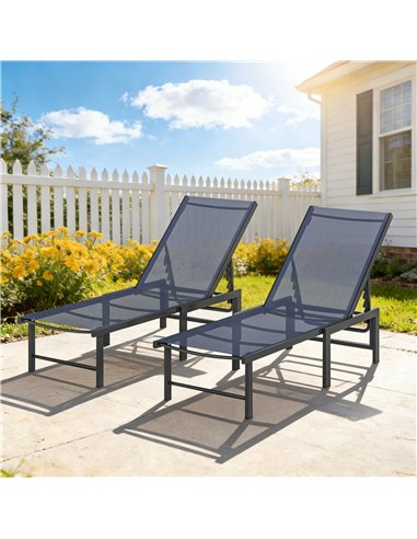 Outsunny Set of Two Reclining Sun Loungers - Dark Blue