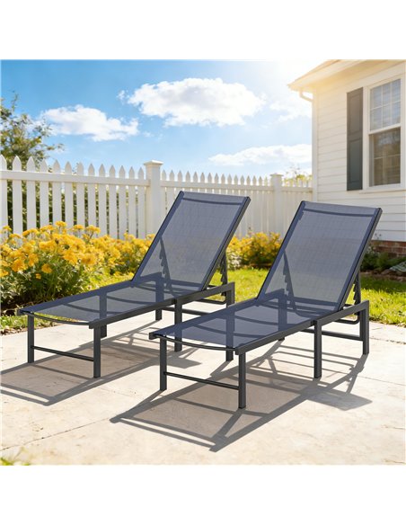 Outsunny Set of Two Reclining Sun Loungers - Dark Blue - pic 189642 | FastDaddyshop