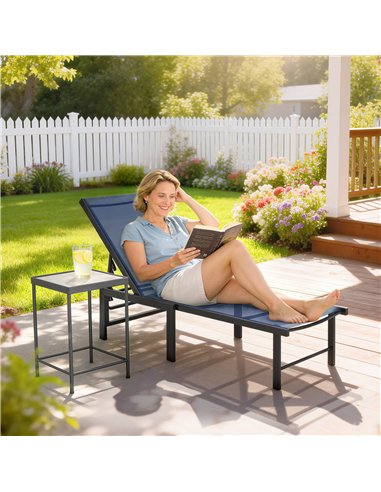 Outsunny Reclining Sun Lounger - Dark Blue