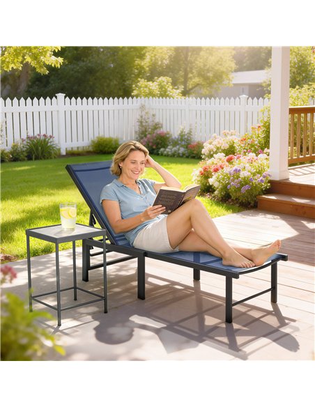 Outsunny Reclining Sun Lounger - Dark Blue - pic 189644 | FastDaddyshop