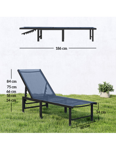Outsunny Reclining Sun Lounger - Dark Blue