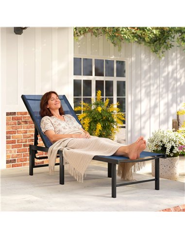 Outsunny Reclining Sun Lounger - Dark Blue