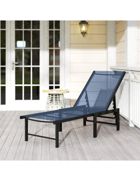 Outsunny Reclining Sun Lounger - Dark Blue - pic 189650 | FastDaddyshop