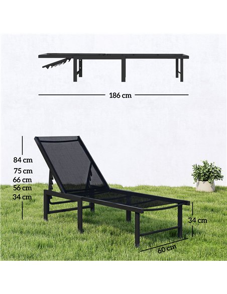 Outsunny Reclining Sun Lounger - Black - pic 189654 | FastDaddyshop