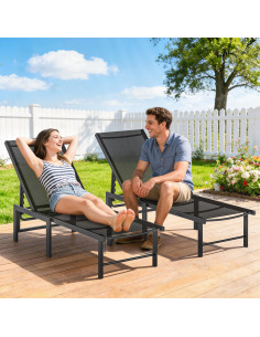 Outsunny Set of Two Reclining Sun Loungers - Black 2