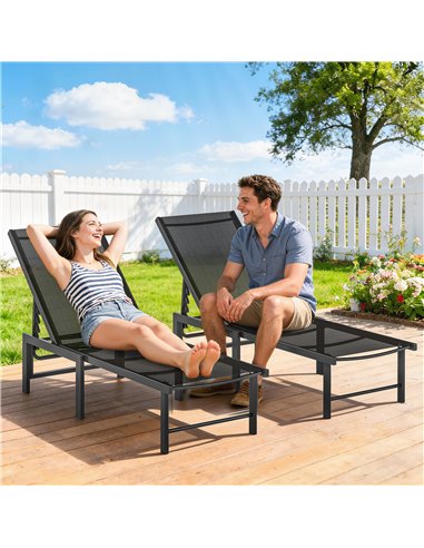 Outsunny Set of Two Reclining Sun Loungers - Black