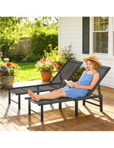Outsunny Set of Two Reclining Sun Loungers - Black