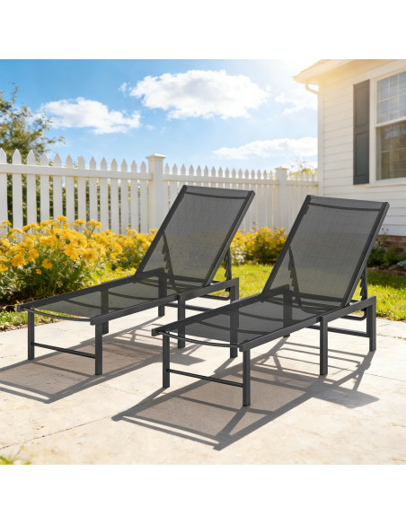 Outsunny Set of Two Reclining Sun Loungers - Black - pic 189669 | FastDaddyshop