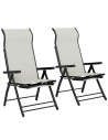 Outsunny Reclining Garden Chairs Set of 2, 5-Position Folding Sun Loungers with High Back, Retractable Footrest, Light Grey