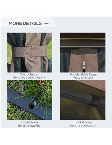 Outsunny Gazebo Garden Outdoor Canopy Double Tier Roof with Removable Mesh Curtains Display Shelves Top Hooks-Coffee