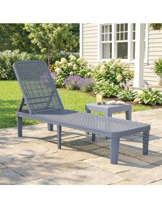 Outsunny Plastic Sun Lounger, 4-Position Adjustable Reclining Garden Lounger Sunbed for Patio, Beach, Terrace, Dark Grey 2