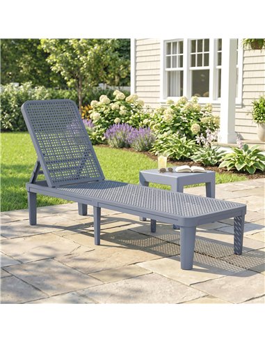Outsunny Plastic Sun Lounger, 4-Position Adjustable Reclining Garden Lounger Sunbed for Patio, Beach, Terrace, Dark Grey
