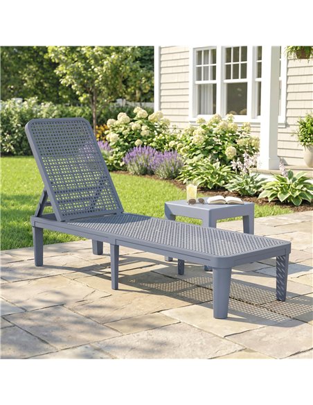 Outsunny Plastic Sun Lounger, 4-Position Adjustable Reclining Garden Lounger Sunbed for Patio, Beach, Terrace, Dark Grey - pic 189680 | FastDaddyshop