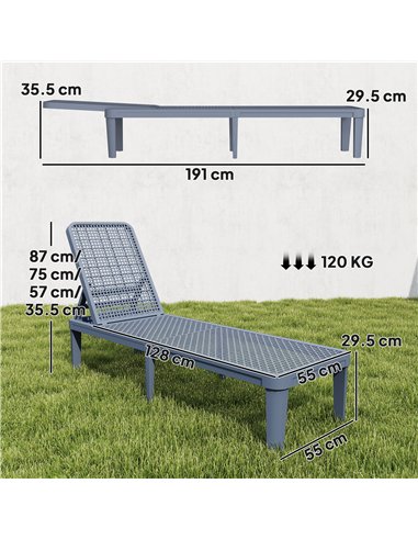 Outsunny Plastic Sun Lounger, 4-Position Adjustable Reclining Garden Lounger Sunbed for Patio, Beach, Terrace, Dark Grey
