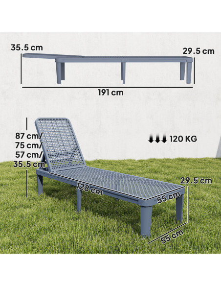 Outsunny Plastic Sun Lounger, 4-Position Adjustable Reclining Garden Lounger Sunbed for Patio, Beach, Terrace, Dark Grey - pic 189681 | FastDaddyshop