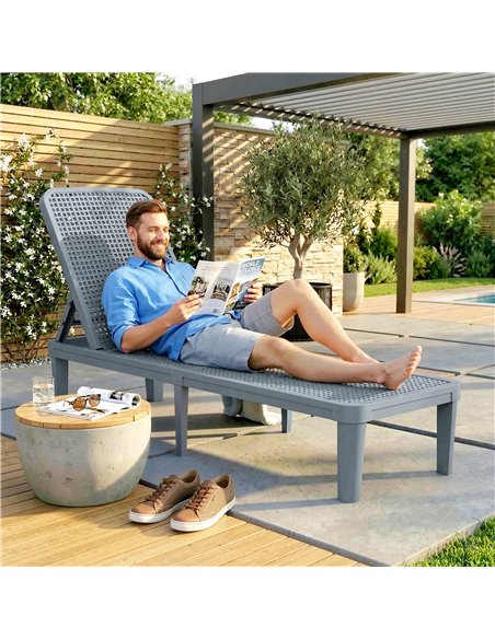 Outsunny Plastic Sun Lounger, 4-Position Adjustable Reclining Garden Lounger Sunbed for Patio, Beach, Terrace, Dark Grey - pic 189686 | FastDaddyshop