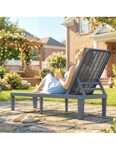 Outsunny Plastic Sun Lounger, 4-Position Adjustable Reclining Garden Lounger Sunbed for Patio, Beach, Terrace, Dark Grey