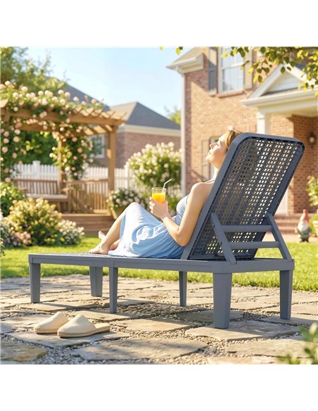 Outsunny Plastic Sun Lounger, 4-Position Adjustable Reclining Garden Lounger Sunbed for Patio, Beach, Terrace, Dark Grey - pic 189687 | FastDaddyshop