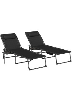 Outsunny Five-Position Reclining Sun Loungers Set of 2 - Black