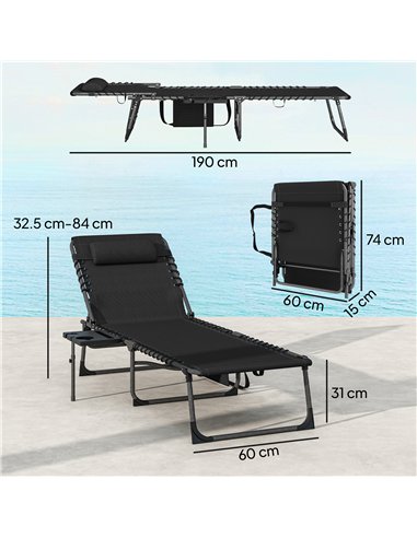 Outsunny Five-Position Reclining Sun Loungers Set of 2 - Black