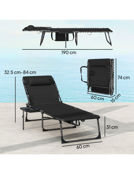Outsunny Five-Position Reclining Sun Loungers Set of 2 - Black - pic 189690 | FastDaddyshop