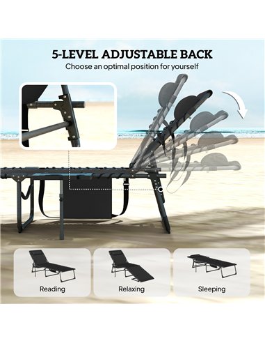 Outsunny Five-Position Reclining Sun Loungers Set of 2 - Black