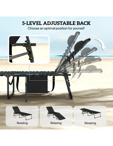 Outsunny Five-Position Reclining Sun Loungers Set of 2 - Black - pic 189691 | FastDaddyshop