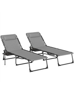 Outsunny Five-Position Reclining Sun Loungers Set of 2 - Grey