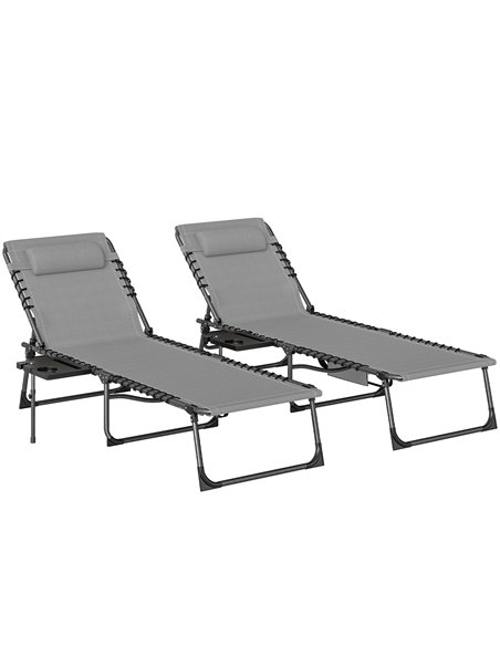 Outsunny Five-Position Reclining Sun Loungers Set of 2 - Grey - pic 189697 | FastDaddyshop