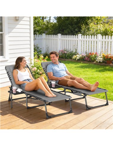 Outsunny Five-Position Reclining Sun Loungers Set of 2 - Grey