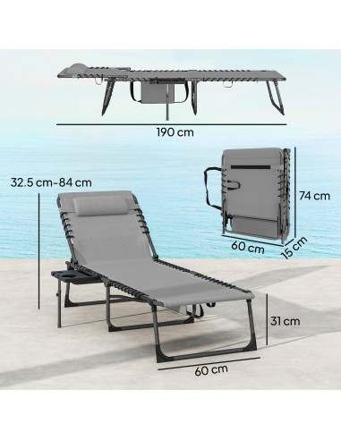 Outsunny Five-Position Reclining Sun Loungers Set of 2 - Grey