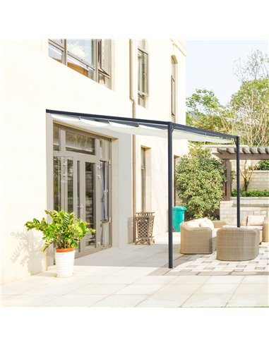 Outsunny 3 x 3(m) Outdoor Pergola Retractable Canopy Wall Mounted Gazebo Patio Shelter Sun Shade, Cream White
