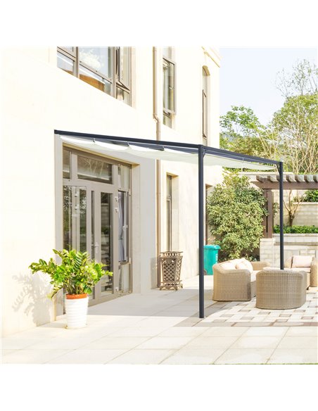 Outsunny 3 x 3(m) Outdoor Pergola Retractable Canopy Wall Mounted Gazebo Patio Shelter Sun Shade, Cream White - pic 18970 | FastDaddyshop