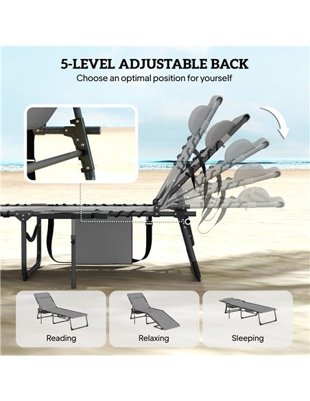 Outsunny Five-Position Reclining Sun Loungers Set of 2 - Grey - pic 189700 | FastDaddyshop