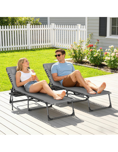 Outsunny Five-Position Reclining Sun Loungers Set of 2 - Grey
