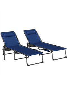 Outsunny Five-Position Reclining Sun Loungers Set of 2 - Dark Blue