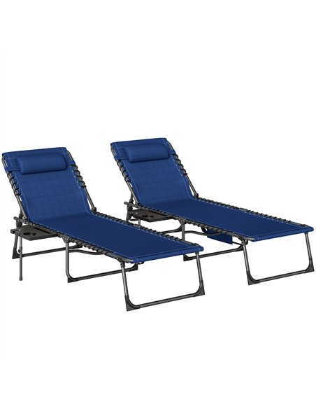 Outsunny Five-Position Reclining Sun Loungers Set of 2 - Dark Blue - pic 189706 | FastDaddyshop