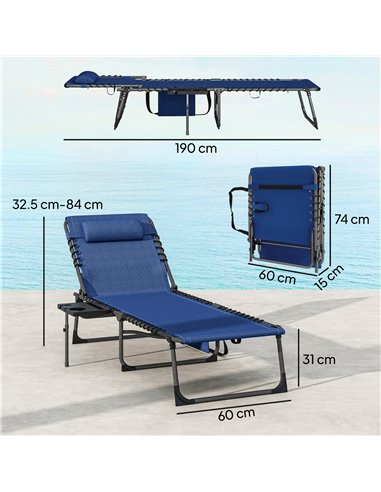 Outsunny Five-Position Reclining Sun Loungers Set of 2 - Dark Blue