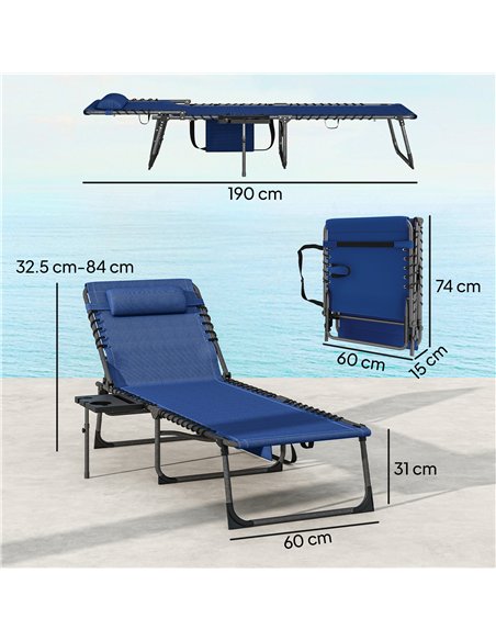 Outsunny Five-Position Reclining Sun Loungers Set of 2 - Dark Blue - pic 189708 | FastDaddyshop