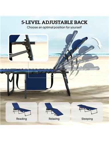 Outsunny Five-Position Reclining Sun Loungers Set of 2 - Dark Blue