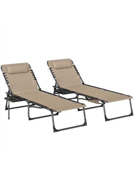 Outsunny Five-Position Reclining Sun Loungers Set of 2 - Beige - pic 189715 | FastDaddyshop