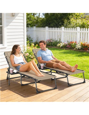 Outsunny Five-Position Reclining Sun Loungers Set of 2 - Beige