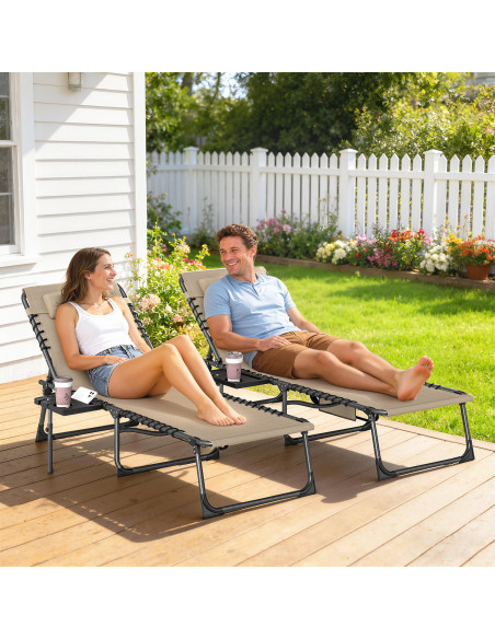 Outsunny Five-Position Reclining Sun Loungers Set of 2 - Beige - pic 189716 | FastDaddyshop