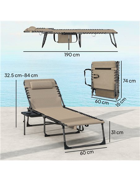 Outsunny Five-Position Reclining Sun Loungers Set of 2 - Beige - pic 189717 | FastDaddyshop