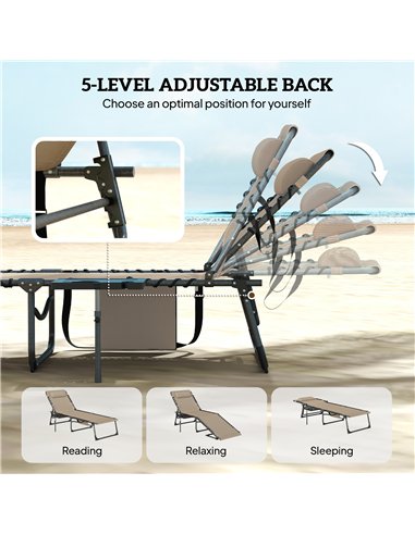 Outsunny Five-Position Reclining Sun Loungers Set of 2 - Beige